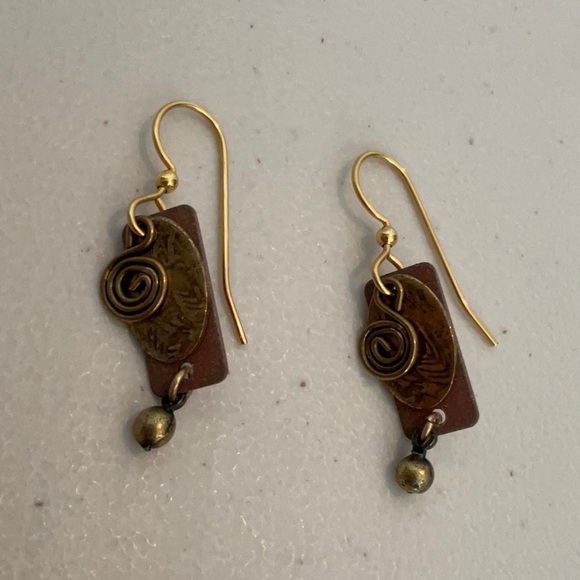 Silver Forest Hammered Copper Gold Tone Drop Dangle Earrings - Picture 3 of 7